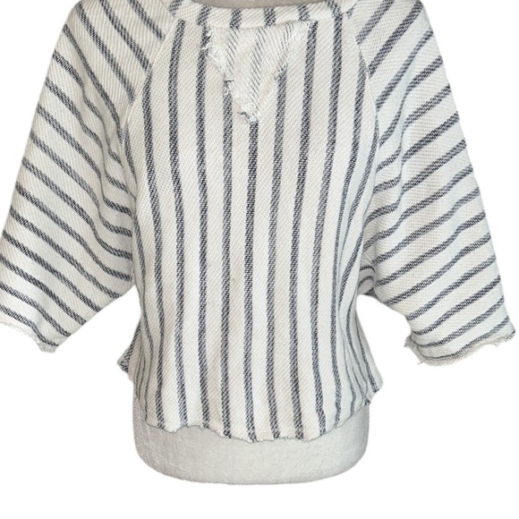 Anthropologie Dolan Coastal Stripes Terry Frayed Cropped Pullover Top - M - Picture 7 of 16